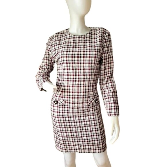 Dress by Choice 6 Vintage 90s Long Sleeve Retro Plaid Mini Knee Length Pencil - Picture 2 of 8